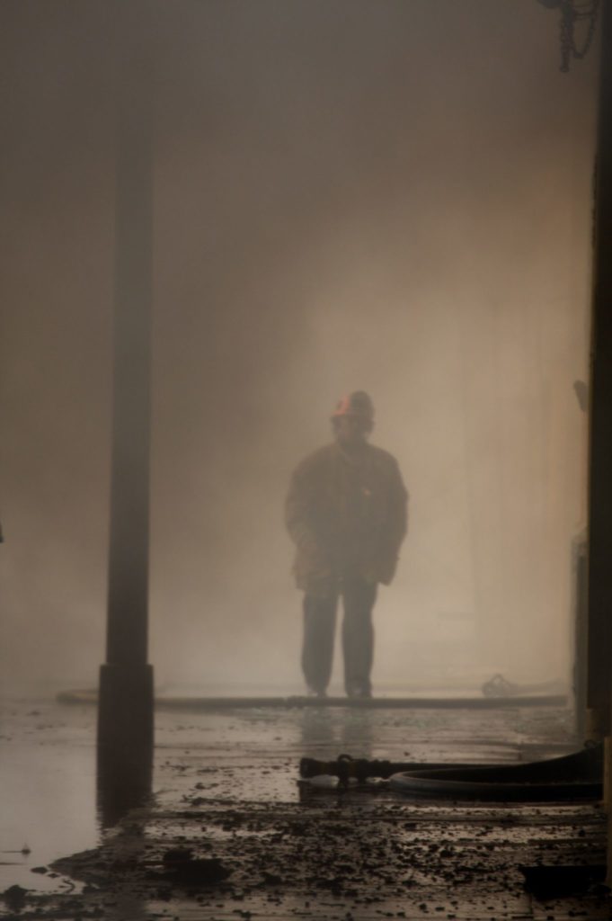 Firefighters battle a wharehouse fire  in South Los Angeles.