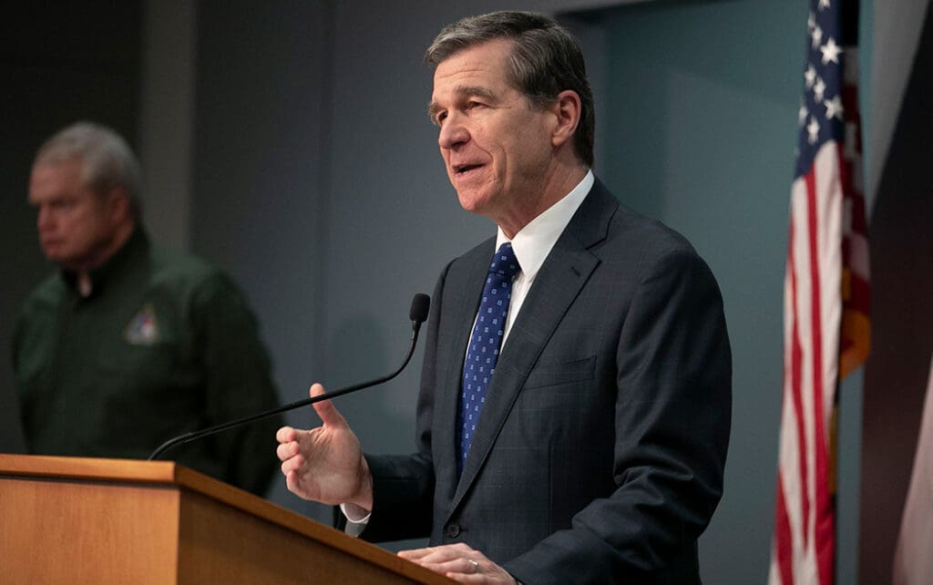 North Carolina Gov. Roy Cooper during a press briefing on the COVID-19 crisis on April 28, 2020