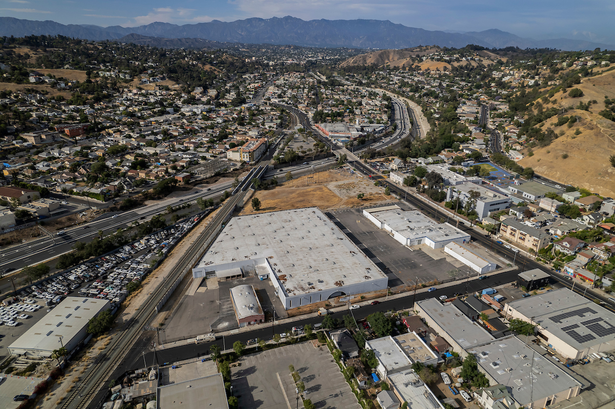 Aerial view of the site of the proposed Avenue 34 Project development in the densely-populated neighborhood of Lincoln Heights.