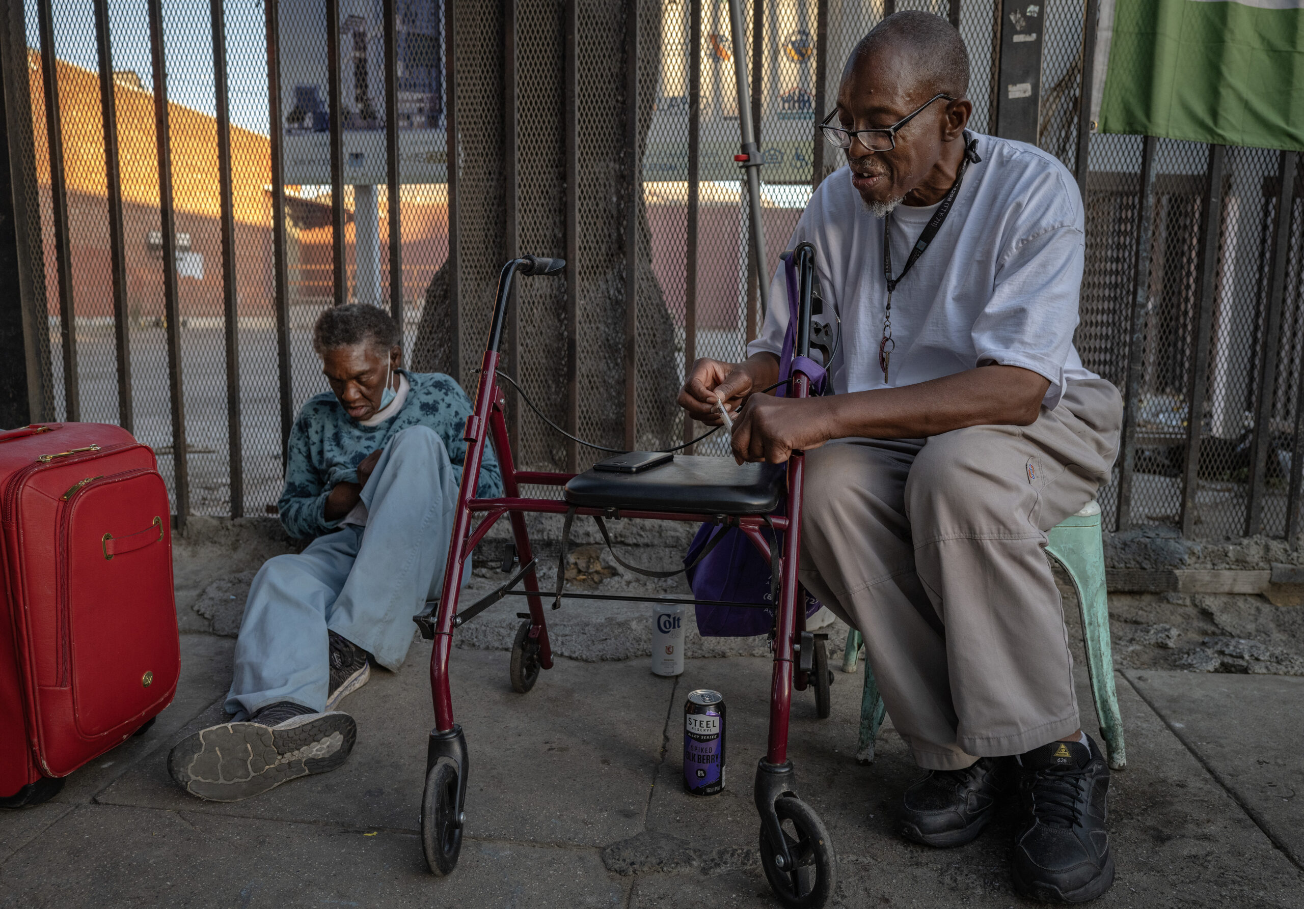 A Blue Hollywood community member packs a pipe that he later smoked there.