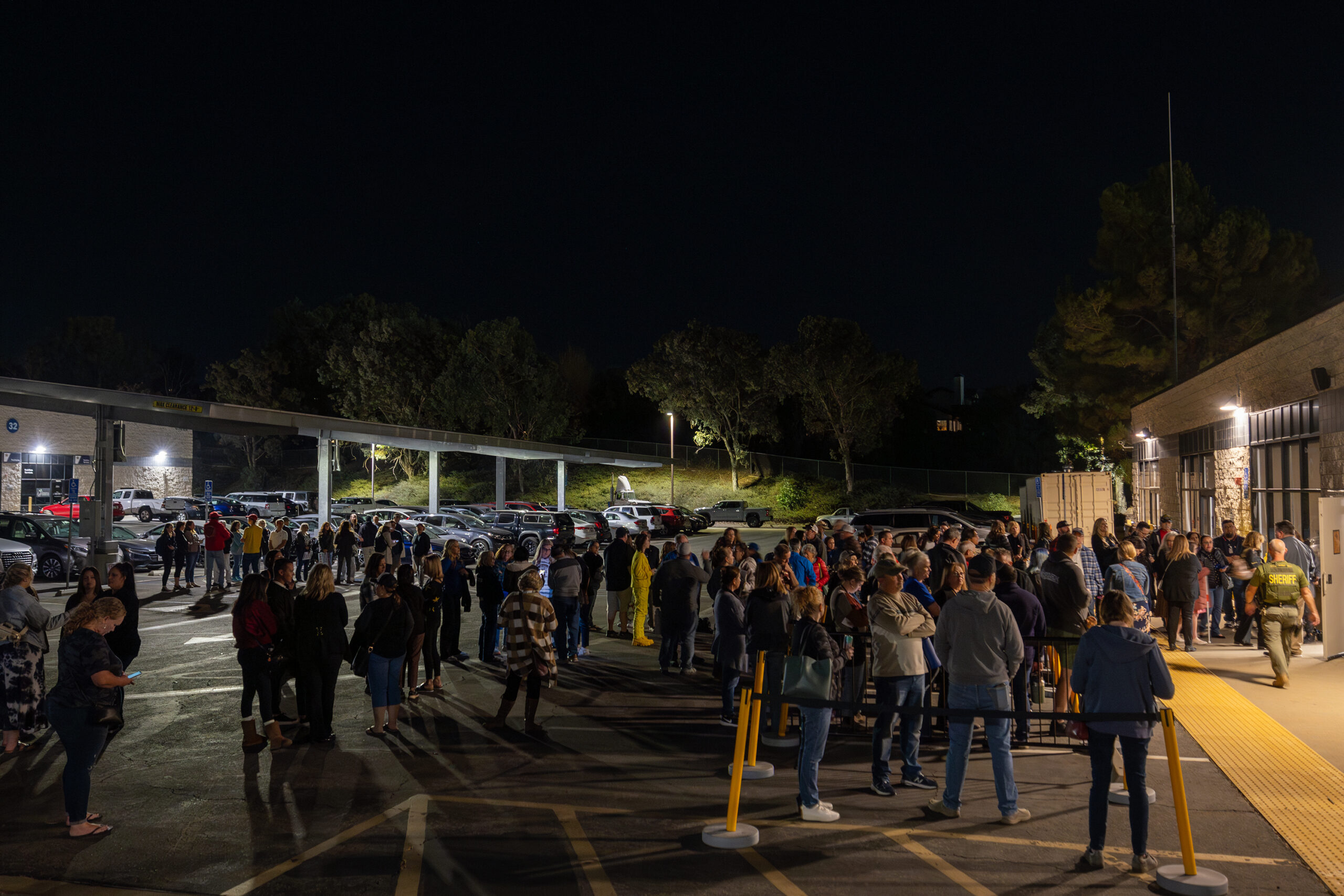 About a hundred Temecula residents wait to be let into the school board meeting on Nov. 14.